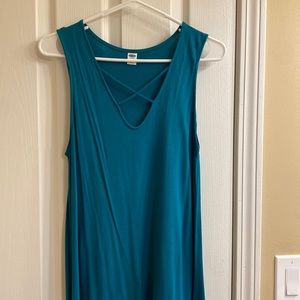 Old Navy blue/green tank top with criss cross